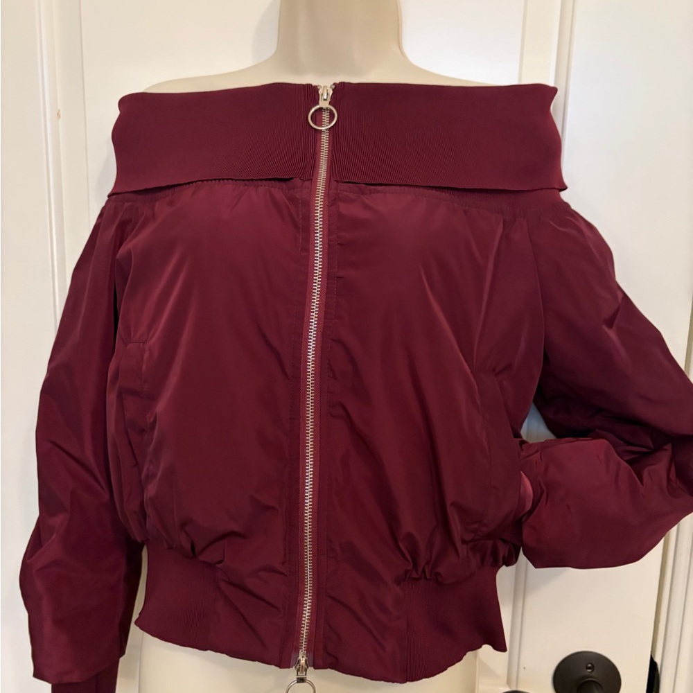 ❤️Off-Shoulder Maroon Bomber Jacket